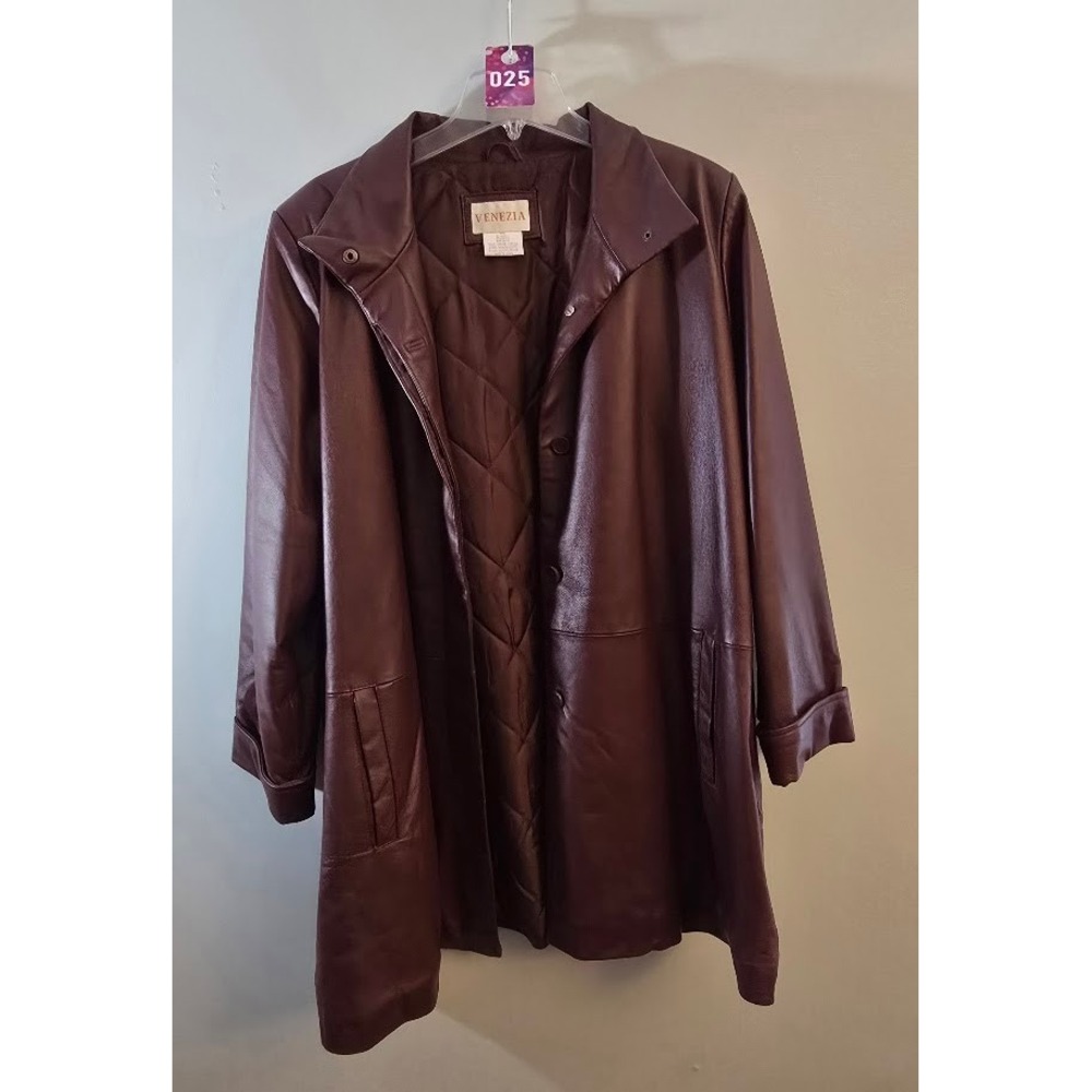 Venezia Womens Leather Jacket Burgundy Quilted Lined Dark Academia Plus SZ 18/20